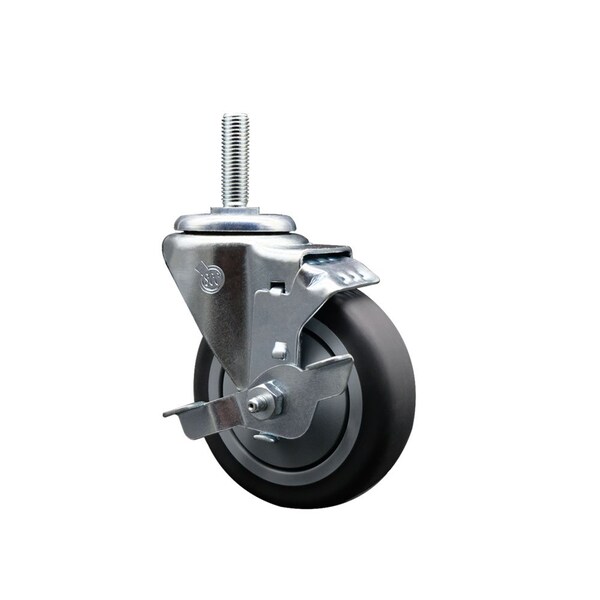Service Caster 4 Inch Thermoplastic Rubber Wheel Swivel 58 Inch Threaded Stem Caster with Brake SCC SCC-TS20S414-TPRB-TLB-58212 - main